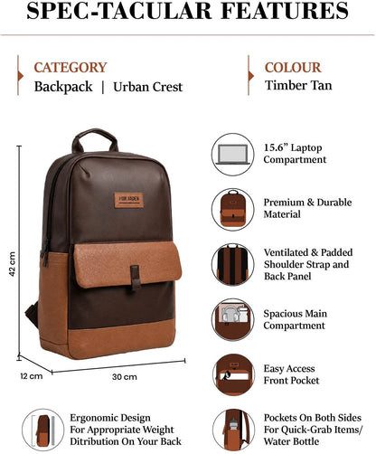 FUR JADEN Medium 25 L Laptop Backpack 15.6 Inch Faux Leather with multiple pocket (Brown)