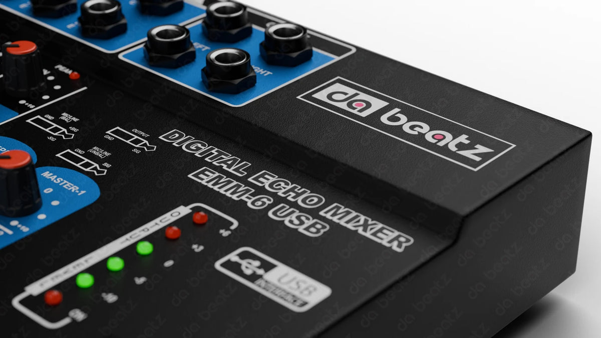 Da.Beatz. Professional 6-Channel mixer EMM-6 Digital Sound Mixer & Audio Interface USB,BT 220 W AV Control Receiver (Black)