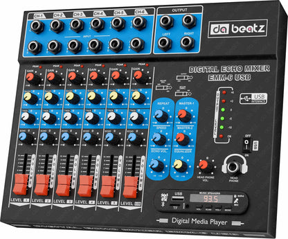 Da.Beatz. Professional 6-Channel mixer EMM-6 Digital Sound Mixer & Audio Interface USB,BT 220 W AV Control Receiver (Black)