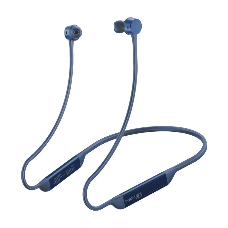 Promate Wireless Neckband Earphones, Hi-Fi Lightweight Wireless Bluetooth Earphones with Anti-Slip Liquid Silicone Neckband, Hall Switch Sensor, 24H Playtime and In-Line Controls, Civil Blue