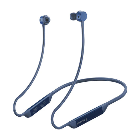 Promate Wireless Neckband Earphones, Hi-Fi Lightweight Wireless Bluetooth Earphones with Anti-Slip Liquid Silicone Neckband, Hall Switch Sensor, 24H Playtime and In-Line Controls, Civil Blue