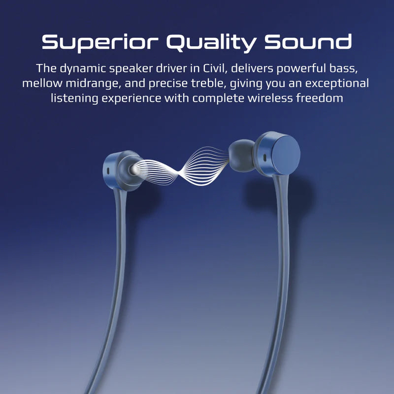 Promate Wireless Neckband Earphones, Hi-Fi Lightweight Wireless Bluetooth Earphones with Anti-Slip Liquid Silicone Neckband, Hall Switch Sensor, 24H Playtime and In-Line Controls, Civil Blue