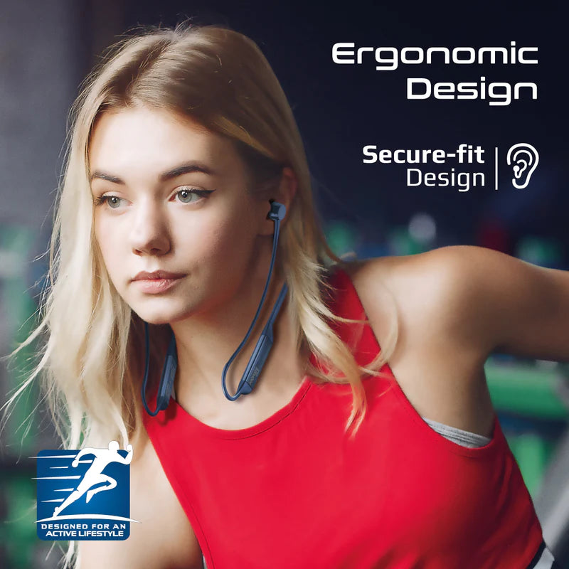 Promate Wireless Neckband Earphones, Hi-Fi Lightweight Wireless Bluetooth Earphones with Anti-Slip Liquid Silicone Neckband, Hall Switch Sensor, 24H Playtime and In-Line Controls, Civil Blue