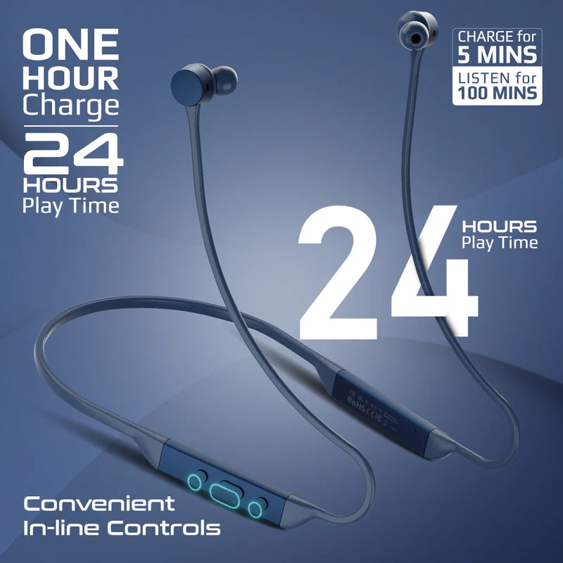 Promate Wireless Neckband Earphones, Hi-Fi Lightweight Wireless Bluetooth Earphones with Anti-Slip Liquid Silicone Neckband, Hall Switch Sensor, 24H Playtime and In-Line Controls, Civil Blue