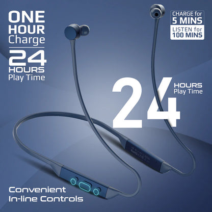 Promate Wireless Neckband Earphones, Hi-Fi Lightweight Wireless Bluetooth Earphones with Anti-Slip Liquid Silicone Neckband, Hall Switch Sensor, 24H Playtime and In-Line Controls, Civil Blue