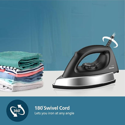 PHILIPS Stainless_Steel Heavyweight Dry Iron Gc181/8-1000 Watts Power, Black Non-Stick Soleplate, Ergonomic Grip
