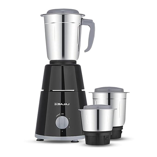 Bajaj GX-1 Mixer Grinder 500W | Superior Mixie For Kitchen | 2-in-1 for Dry Grinding| Blade Function With Titan Motor | 3 Stainless Steel Mixer Jars | 1 Year Product Warranty By Bajaj 【Black】