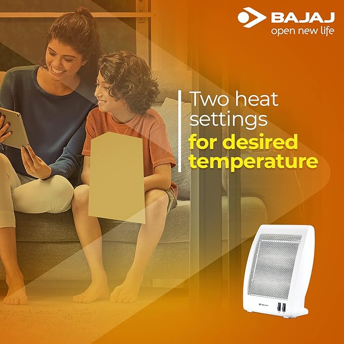 Bajaj RHX-2 Halogen Heater|2 Heat Settings-400W/800 Watts |Noiseless Operation|DuraElement ¢ With 1-Yr Heating Element Warranty by Bajaj|Convection Room Heater For Winter|2-Yr Warranty By Bajaj|White