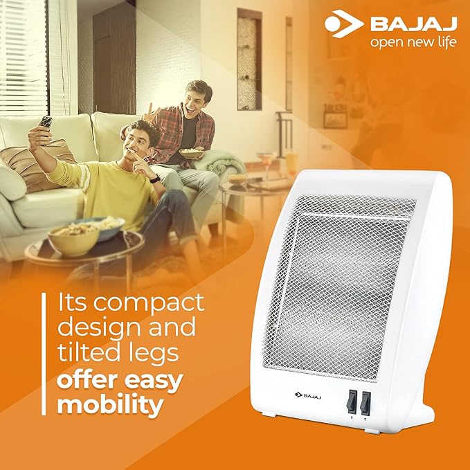 Bajaj RHX-2 Halogen Heater|2 Heat Settings-400W/800 Watts |Noiseless Operation|DuraElement ¢ With 1-Yr Heating Element Warranty by Bajaj|Convection Room Heater For Winter|2-Yr Warranty By Bajaj|White