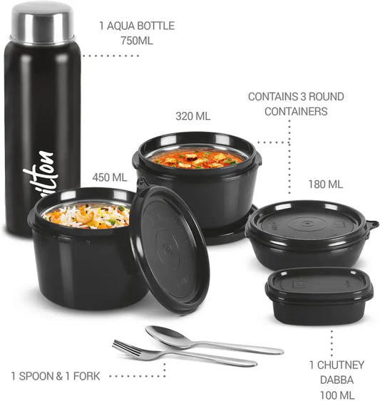 "MILTON Pro Lunch Box With Insulated Fabric Jacket (180,320,450,100,750ml) 4 Containers  Lunch Box"