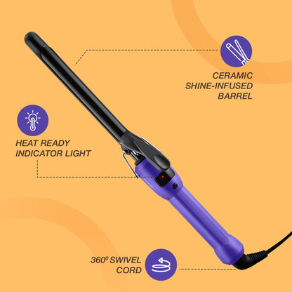 IKONIC Curl Me Up- 19mm Hair Curler Purple with Ceramic Barrel, Heat Ready Indicator, Comfortable Rubber Grip, Safety Stand and Salon Length Swivel Cord for quick Salon like finish
