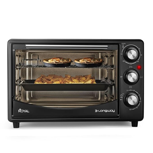 Longway Royal OTG 25 litre Oven Toaster Griller with Heating Modes | Temperature Timer Control for Baking Pizza, Cake, Grilling Chicken & Toasting Bread|1500 W | Black