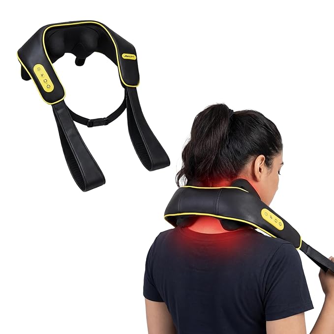 Boldfit Electric Cordless Shiatsu Neck Shoulder Massager with Heat for Cervical Pain,2 Bi-Directional Rollers, 3 Speeds, 3600mAh Rechargeable, Hands-Free Back Buckle, Portable Deep Tissue Pain Relief
