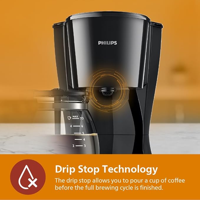 Philips Drip Coffee Maker HD7432/20, 0.6 L, Ideal for 2-7 cups, 750W, Black, Medium