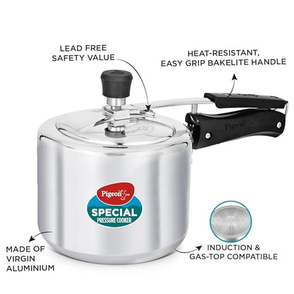 Pigeon by Stovekraft 2+3+5 Litre Combo Special Aluminium Inner Lid Induction Base Pressure Cooker (Silver) BIS Certified,Common lid for 2+3L