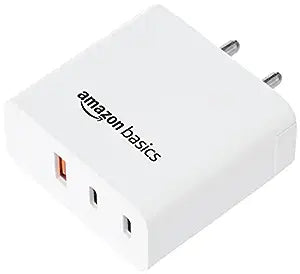 Amazon Basics High Power 65W Mobile/Laptop Charger Dual Port Output with Type-C Charging Cable (White)