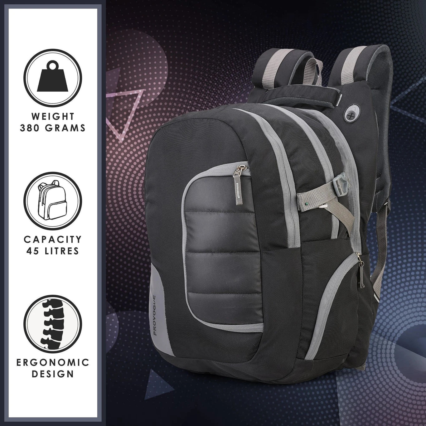 PROVOGUE Large 45 L Laptop Backpack JERSEY (Black)