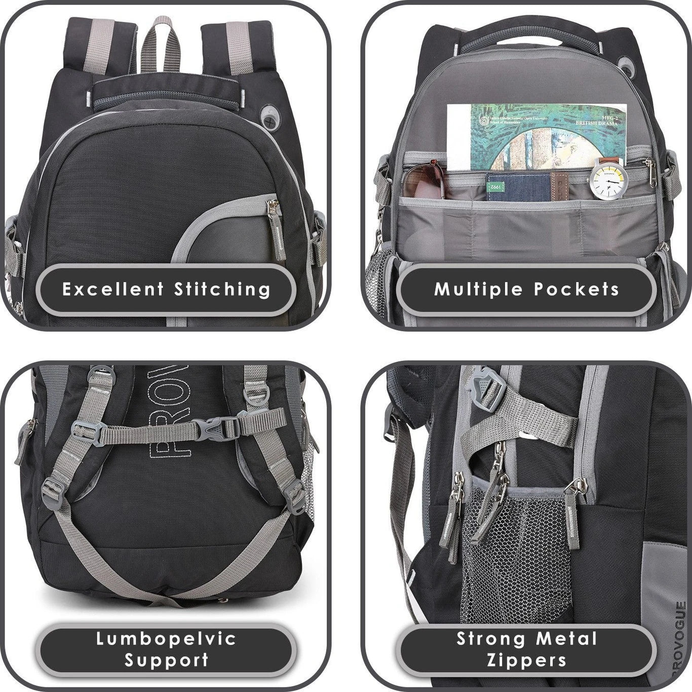 PROVOGUE Large 45 L Laptop Backpack JERSEY (Black)