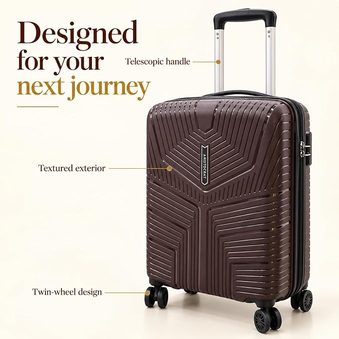 Aristocrat Hard Shell Trolley Bag with Festive Gift Box, Brown Travel Suitcase with Telescopic Handle