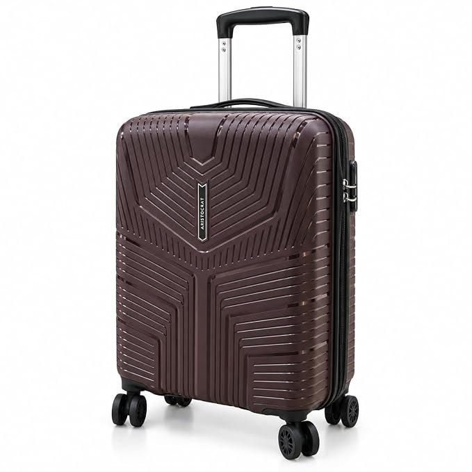 Aristocrat Hard Shell Trolley Bag with Festive Gift Box, Brown Travel Suitcase with Telescopic Handle
