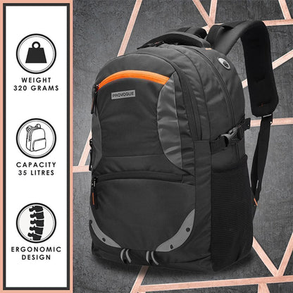 PROVOGUE Large 35 L Laptop Backpack unisex Spacy with rain cover and reflective strip (Black)