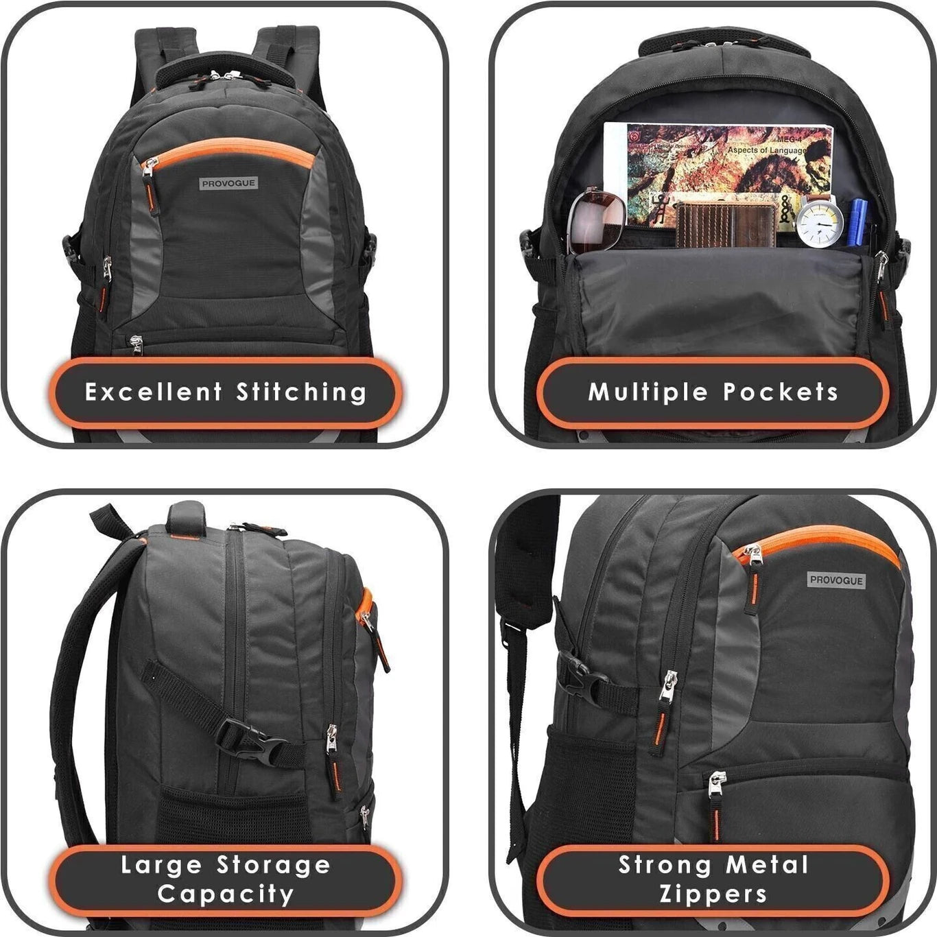 PROVOGUE Large 35 L Laptop Backpack unisex Spacy with rain cover and reflective strip (Black)