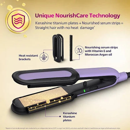 Philips NourishCare-India's First Hair Straightener for No Heat DamageI Designed NourishCare & Kerashine Technology for Styling with Heat Protection| Detachable Serum Strips & Brackets| BHS526/00