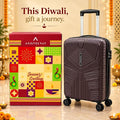 Aristocrat Hard Shell Trolley Bag with Festive Gift Box, Brown Travel Suitcase with Telescopic Handle