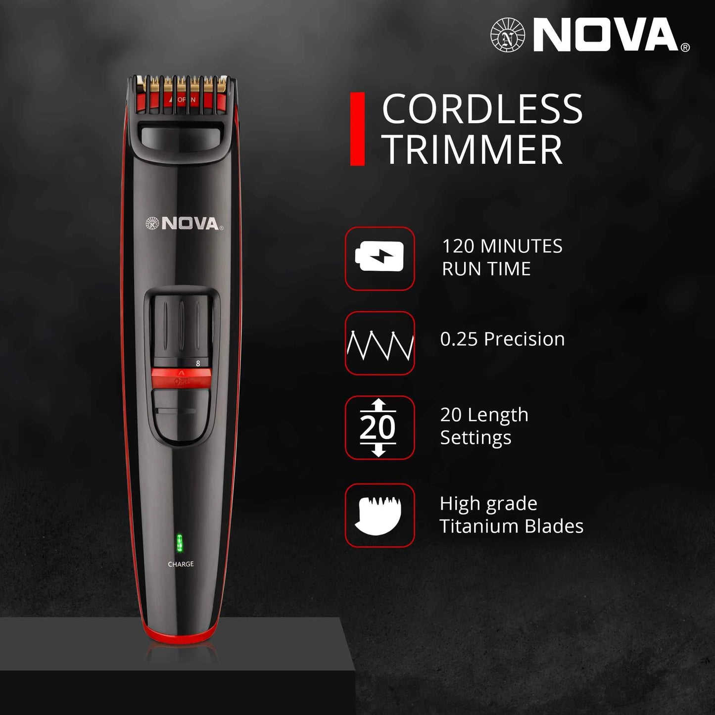 Nova Prime Series NHT 1087 Turbo power Runtime: 90 min Trimmer for Men