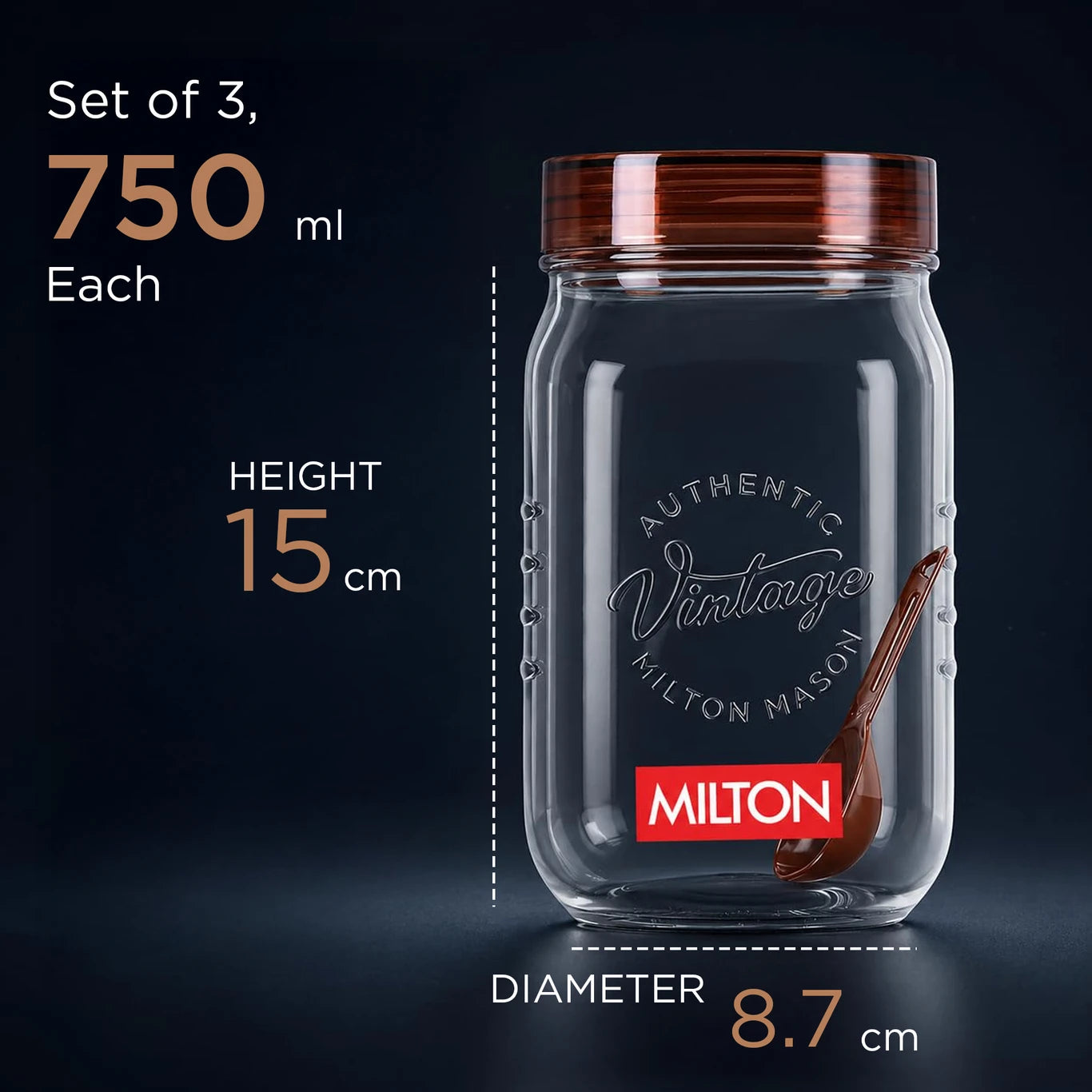 MILTON Plastic, Polypropylene Utility Container  - 750 ml (Pack of 3, Clear)