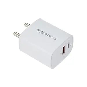 AmazonBasics Amazon Basics 33W +30W Dual Port Wall Charger Adapter|Type C and A Fast Charging Adapter, White|for Redmi Note 7/7Pro,8,9/9Pro/10/10S/11S/11 Prime/12C, Narzo N55, Oppo A78 & Other Phones