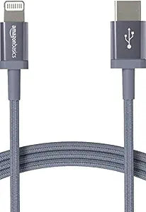 Amazon Basics Mfi Certified 1.8M Usb C To Lightning Aluminum With Nylon Braided Charging Cable (Grey)