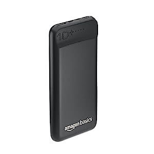 amazon basics 10000mAh 12W Lithium-Polymer Power Bank | Dual Input, Dual Output | Black, Type-C Cable Included