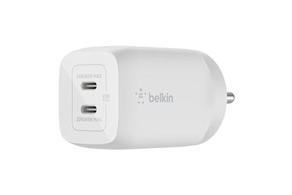 Belkin 65W (45W+20W) Two Ports USB -C GaN Charger | Fast Charging PD | GaN Technology for iPhone Series (16, 16 Pro Max), iPad Pro 12.9, MacBook, Samsung Galaxy S24, & More | 2 Years Warranty