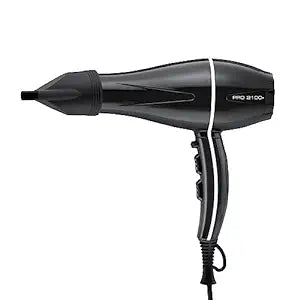 Ikonic Pro 2100+ Hair Dryer 2000W, Black, 3 heat and 2 speed settings, Cool Shot, Low Noise Function Interchangeable Nozzles, Professional Styling, For Women and Men, All Hair Type