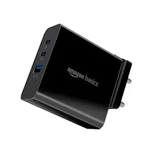 Amazon Basics 65W Triple Port GaN Charger | PD 3.0, QC3.0, QC4.0/PPS Fast Charging Ports | Compact Adapter with Foldable Pins | Compatible with All Flagship Apple/Android Phones and laptops (Black)