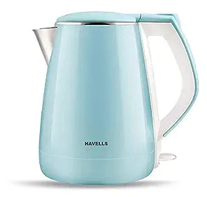 Havells Electric Kettle Aqua Plus 1250 Watts 1.2 liters , Double Layered Cool Touch Outer Body | 304 Rust Resistant SS Inner Body with Auto Shut Off | Wider Mouth | 2 Yr Manufacturer Warranty (Blue)