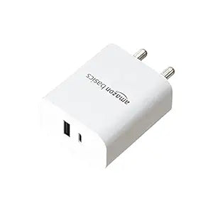 Amazon Basics 24 Watts Phone Charger for Type C Adapter with Charging Without Cable Easy to Carry Dual Output (White)