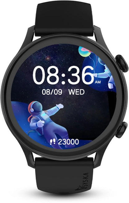 Syska Polar, 1.32 IPS Display, BT Calling with In Built Memory for Offline Songs Smartwatch (Black Strap, Free Size)