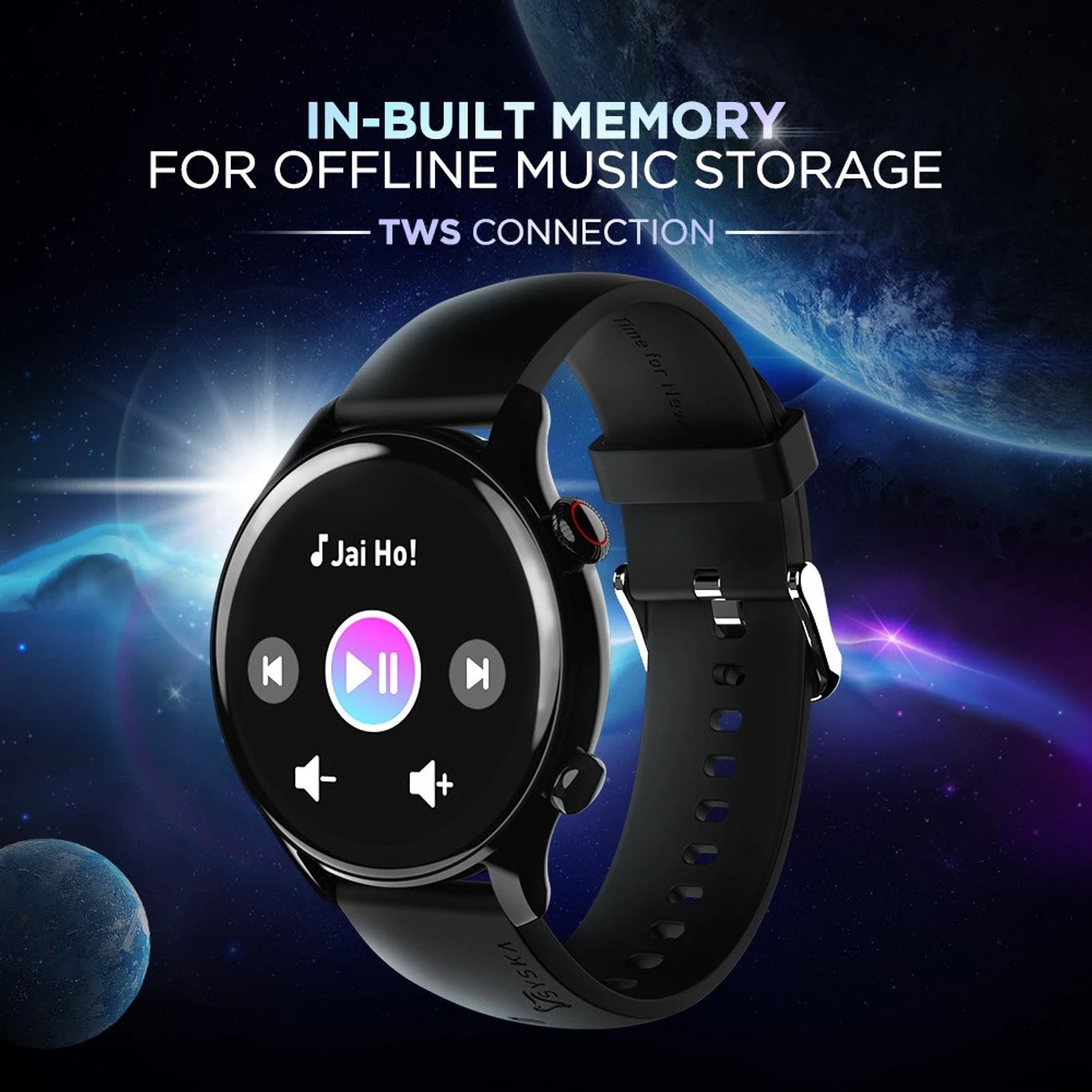 Syska Polar, 1.32 IPS Display, BT Calling with In Built Memory for Offline Songs Smartwatch (Black Strap, Free Size)
