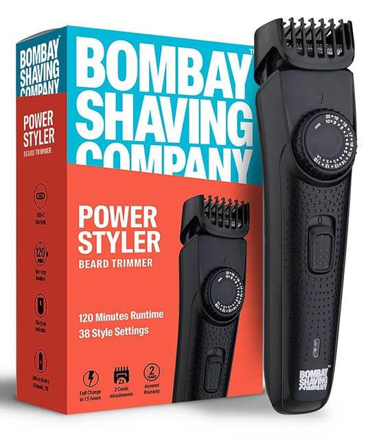 Bombay Shaving Company Beard Trimmer For Men, 2X Fast Charging, USB Type C, 2 Yr Warranty, 120Min runtime, Hair Trimmer, Shaving Machine, Cordless Beard, 38 length Settings (Black), APPLIANCES_BEARD_TRIMMER_BTB1199