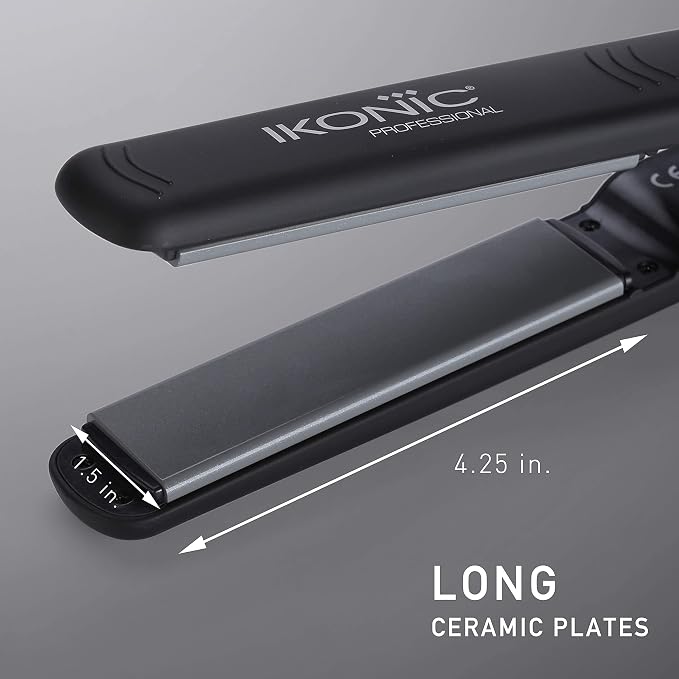 Ikonic Professional Pro Straight Hair Straightener For Women, 1.5 Inch Ceramic Floating Plates, Adjustable Temperature 130°C–230°C, Instant Heat-Up Technology, Frizz-Free Straightening, Smooth & Sleek Hair, Salon Professional Styling, Black