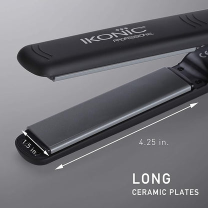 Ikonic Professional Pro Straight Hair Straightener For Women, 1.5 Inch Ceramic Floating Plates, Adjustable Temperature 130°C–230°C, Instant Heat-Up Technology, Frizz-Free Straightening, Smooth & Sleek Hair, Salon Professional Styling, Black