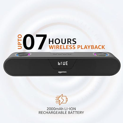 Amazon Basics 20W Bluetooth Soundbar Speaker with 2000mah Battery, BT v5.1, Aux, USB Port, LED Display and RGB Party Lights
