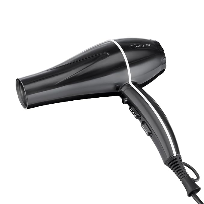 Ikonic Pro 2100+ Hair Dryer 2000W, Black, 3 heat and 2 speed settings, Cool Shot, Low Noise Function Interchangeable Nozzles, Professional Styling, For Women and Men, All Hair Type