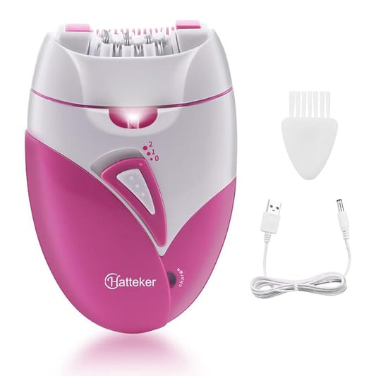 HATTEKER SK-505 Compact Professional Cordless Women Epilator for skin friendly painless shaving Face Leg Arm Body Bikini Armpit gentle hair removal at home Wet & Dry use LED Light, 2 Speed settings