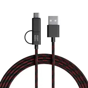 amazon basics 2-in-1 Type-C and Micro USB Braided Cable | 3A/18W Fast Charging & 480 Mbps Data Transfer | 1.2m, Tangle Free Cable