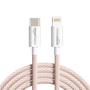 Amazon Basics New Release Nylon USB-A to Lightning Cable Cord, Fast Charging MFi Certified Charger for Apple iPhone, iPad (3-Ft, Rose Gold)