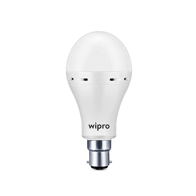 wipro Garnet 9w LED Emergency Bulb | Cool Day White (6500K) | B22 LED Bulb Base | Inverter Bulb for home, with 4 Hours battery back up| Li-ion Battery | Over charging Protection | Pack of 1