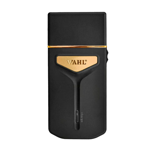 Wahl Travel Shaver USB, 0.4 mm cutting length, 45 minutes run time, Perfect travel companion with USB charging facility, Extra Cutting blade and foil to move along the contours, Black & Gold - 3025441IN
